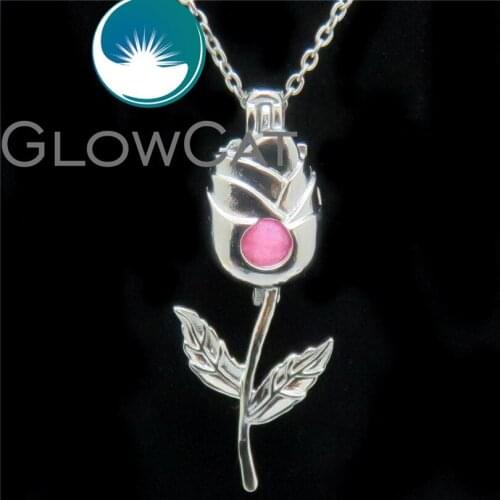 GLOWCAT K579 Beauty Rose Flower Beads Cage Essential Oil Diffuser Oyster Pearl Cage Locket Necklace Friend Girl Party Gift