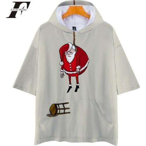 Kpop Western traditional festival Merry Christmas Santa Claus print Hooded Men/Women Harajuku hoodie Short sleeve hooded Clothes