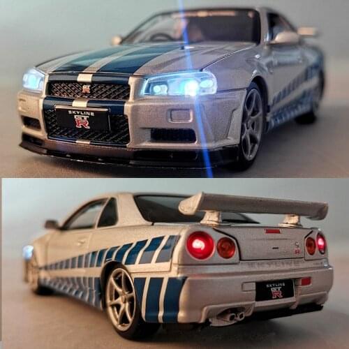 1:32 Skyline Ares GTR R34 Diecasts & Toy Vehicles Metal Toy Car Model High Simulation Pull Back Collection Kids Toys