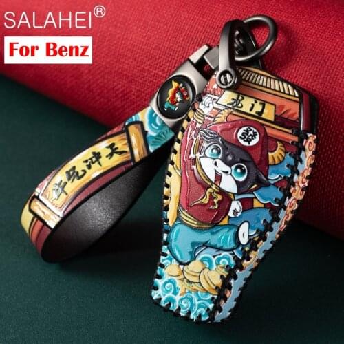 Leather Car Key Case Cover Shell For Mercedes Benz W203 W210 W211 AMG C E S CLS CLK CLA SLK Accessories Keychain Holder Keyring