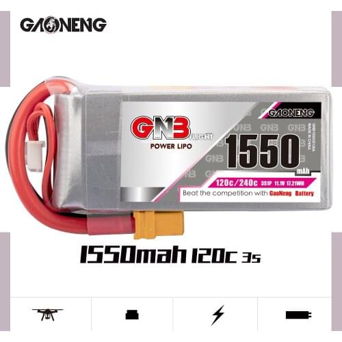 GAONENG GNB 3S 1550mAh 11.1V 120C Lipo Battery with XT60 plug for RC FPV Racing Drone Quadcopter Helicopter RC Parts VS Tattu