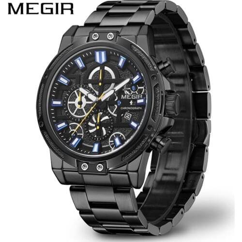 MEGIR Official Mens Watches Top Brand Luxury Big Dial Quartz Wrist Watch Men Stainless Steel Relogio Masculino Montre Homme