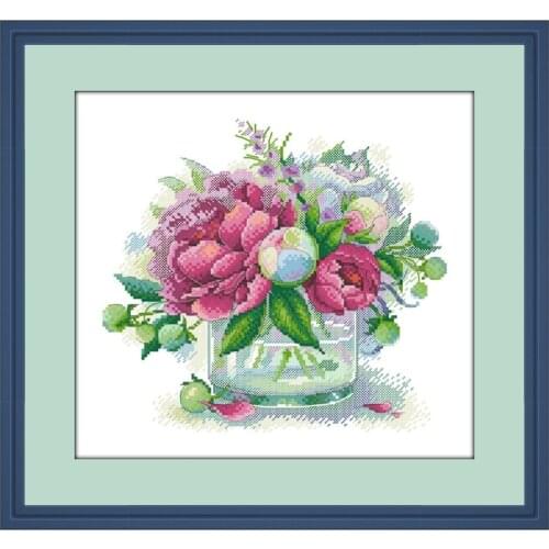 Peony flower vase cross-stitch kits package 18ct 14ct 11ct white cloth cotton thread embroidery DIY cross stitch needlework