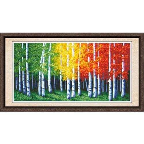 Colorful forest cross stitch kit trees aida 18ct 14ct 11ct unprint canvas cotton thread counted cross-stitch for ault