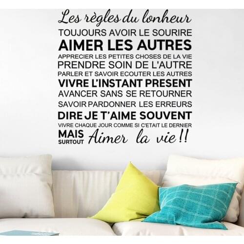 Wall Decals Les Règles Du Bonheur Aimer La Vie French Quotes Stickers Poster Vinyl Bedroom Livingroom Decoration Mural RU2372