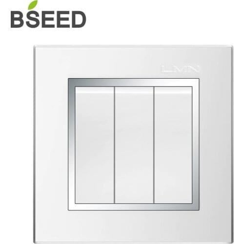 BSEED 3 Gang EU Standard White Grey Plastic Switch 86*86mm LMN Wall Switch For Home Decoration