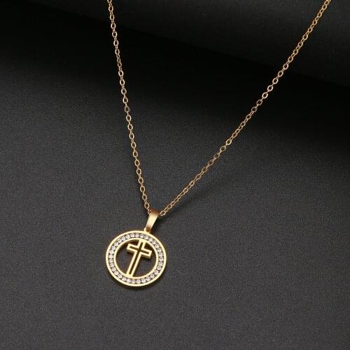 CACANA 316L Stainless Steel Hollow Cross Necklace NEW Crystal Rhinestone Necklaces For Women Wedding Valentines Day Gifts