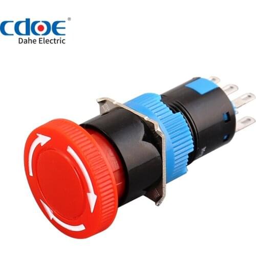 Large Mushroom head emergency stop Switch 16mm 3 pin terminal rotary lock plastic push button
