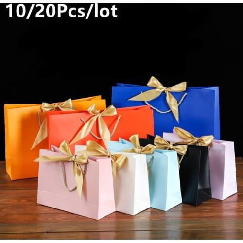 10/20 Pcs Gift Bag Present Paper Bag with Ribbon Wedding Pack Box Favors Birthday Party Festival Bags Clothes Wig Packaging