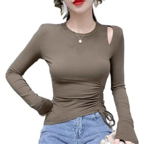 Casual cotton T-shirt 2021 fall strapless slim slimming thin outer wear and inner jacket women fashion womens clothing