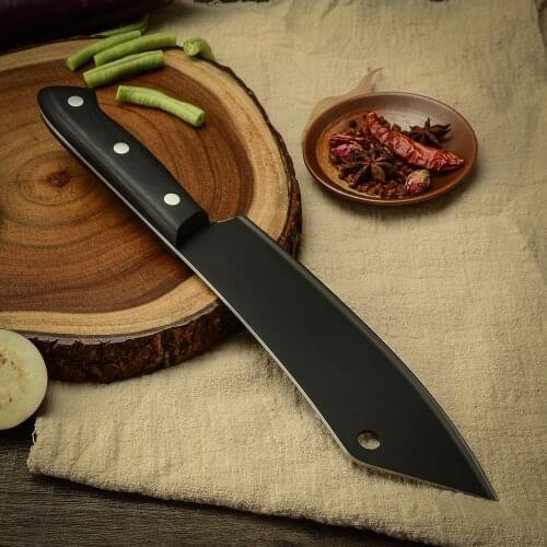 Qing 8 inch Chef Knife High Carbon Steel Slicing Knife Kitchen Cutting Slicing Meat Cleaver Cooking Knives With Full Tang Handle