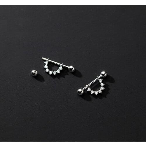 REAL. 925 Sterling Silver Jewelry Double Ball CZ ear ear-bone Screw Stud Earrings C-G9638