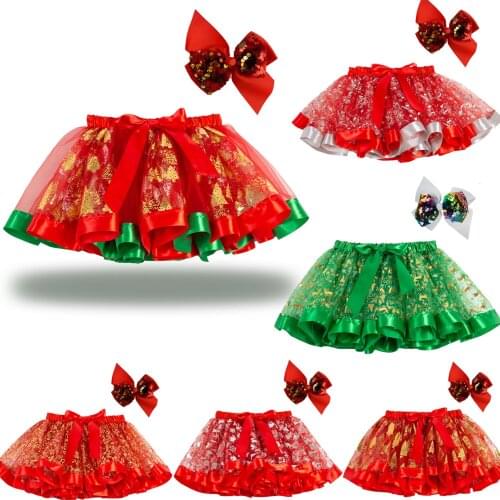 Christmas Newborn Baby Girls Clothes pettiskirt Santa Kids Girls Tutu Party Dance Ballet Princess Lovely Skirt+Bow Hair clip Set