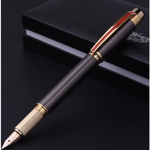 Hero 200E 14K Gold Collection Fountain Pen Fine Nib 0.6mm Gun-Gray with Silver Clip Gift Pen Gift Box for Business Office Home