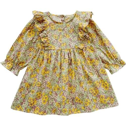 Girl Flower Print Dress Princess Dress Long Sleeve Printed Skirt Spring Summer New Long Sleeve Dress Girl Long Sleeve Thin