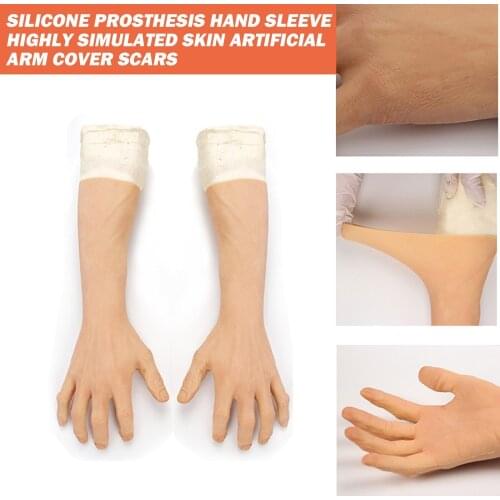 3 Colors 40cm Older Men Silicone Prosthesis Hand Sleeve Highly Simulated Skin Artificial Arm Cover With Skin Texture Scars