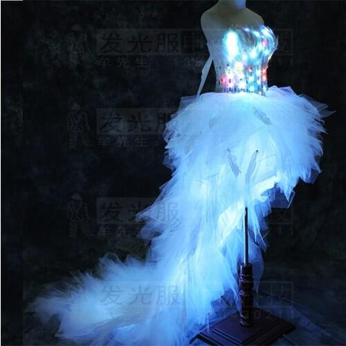 Led luminous light costumes dancer dresses singer sexy clothes wedding clothes stage show wear bar nightclub model clothing