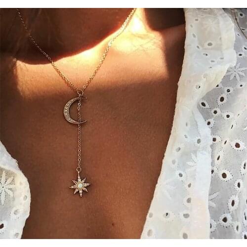 Unique Women Star Moon Crystal Choker Necklace 2019 Bohemian Rhinestone Necklace Jewelry Wedding Party Birthday Gift