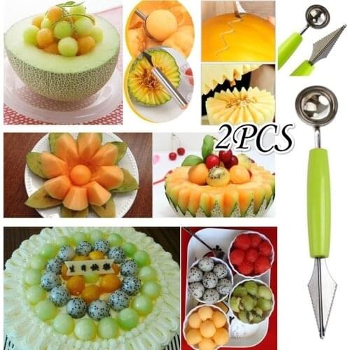 2PCS Kitchen Vegetable Carve Fruit Slicer Device Scoop Ballers Cutter Chop Gadgets