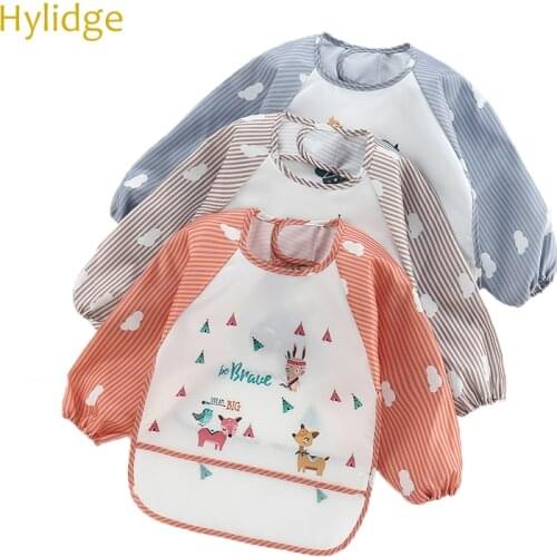 Hylidge EVA Waterproof Long Sleeve Bib Baby Feeding Bibs Infant Toddler Slabber Children Kids Painting Art Smock Cartoon Apron