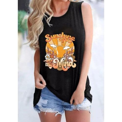 Sunshine On My Mind Tank top Sunshine Vacation tank Retro Graphic Summer style Sleevele Tee women fashion casual vintage top