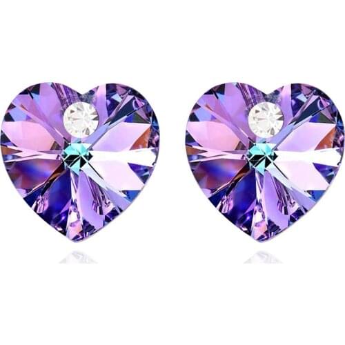 13 Colors Real Heart Crystals From Swarovski Earrings For Women Romantic Wedding Stud Earrings Jewelry Accessories Gift