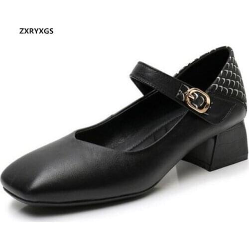 2021 New Square Toe High Quality Genuine Leather Shoes Fashionable Elegance High Heels Large Size Dancing Banquet Women Shoes