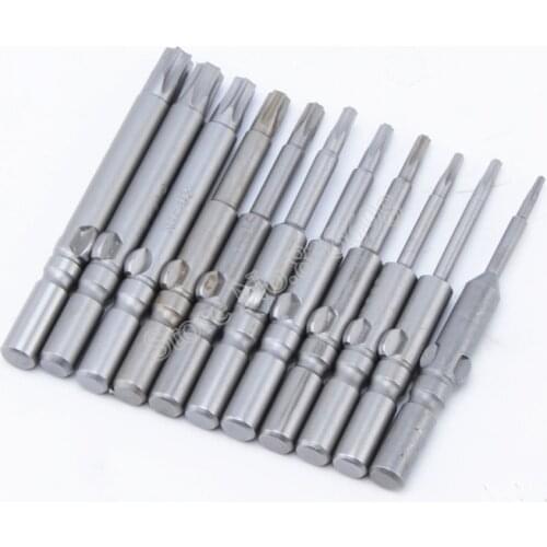 10Pcs/set Torx Screwdriver Bits Kit 802 6mm Round Shank Magnetic Electric Driver Bits Hand Tools T5-T30