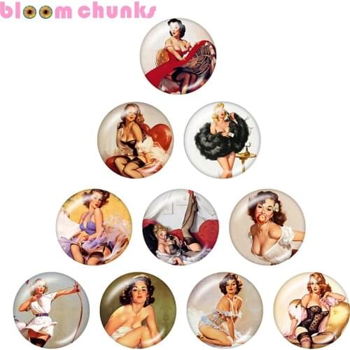 Pinup girl 10pcs mixed 12mm/18mm/20mm/25mm Round photo glass cabochon demo flat back Making findings S1550