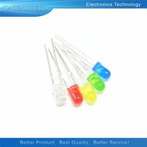 100pcs/lot 3mm LED Diode 3mm round head fog red/yellow/white/green/blue led kit