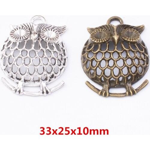 15 pieces of retro metal zinc alloy owl pendant for DIY handmade jewelry necklace making 7760