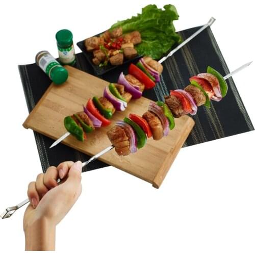 21.5'' BBQ Shish Kebab Skewers Stainless Steel Barbecue Sticks Grilling Kabob Needle Metal BBQ Accessories Outdoor Picnic 6pcs