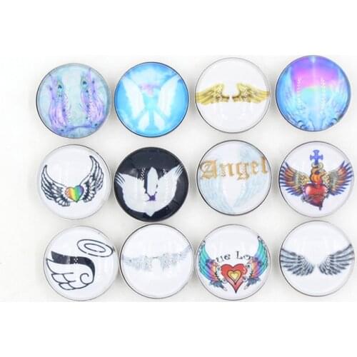 24pcs Interchangeable 18mm Snap Jewelry Cabochon Printed Glass Button Angel Wings Button Fit Snap Bracelet Necklace Earring Ring