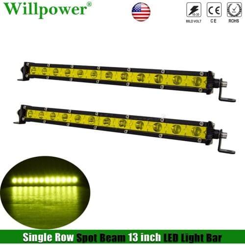 4x4 Truck 14 inch Slim Yellow Light LED Work Light Spotlights Driving Lamp Offroad SUV UTV ATV Truck Car 13" Single Row Lightbar