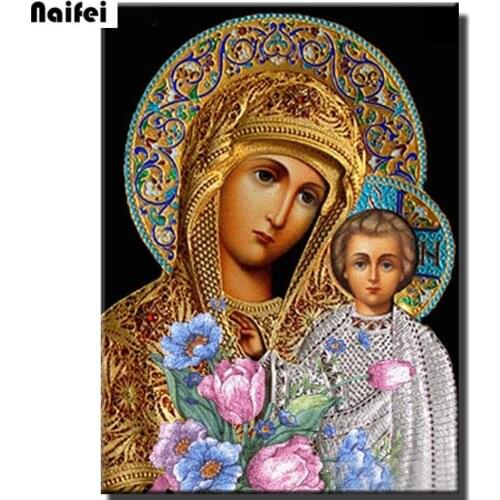 Diamond Embroidery Religion Virgin Mary 5D DIY Diamond Painting Portrait Rhinestone Full Diamond Cross Stitch Wall Art Decor