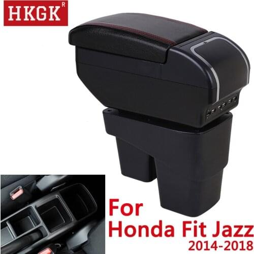 Car armrest box For Honda Fit Jazz 2014-2018 Rotatable Dual Layer PU Leather Central Store Content box with Ashtray Cup holder