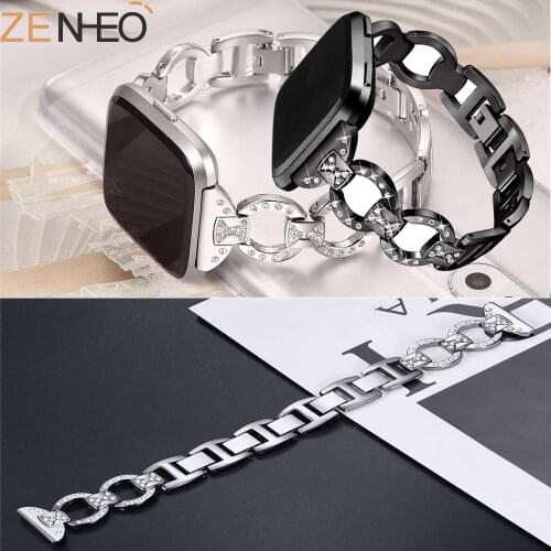 Bling Diamond watch Band For Fitbit Versa Stainless Steel Strap women Wrist Bracelet for fitbit lite/verse 2 Band Accessories