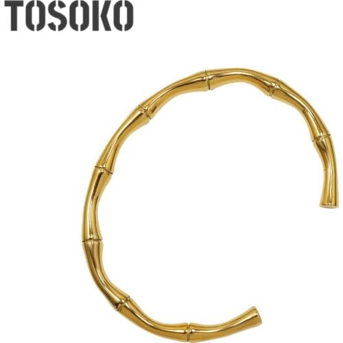TOSOKO Stainless Steel Jewelry Bamboo Opening Bracelet Womens Fashion Three Dimensional Geometric Bracelet BSZ221