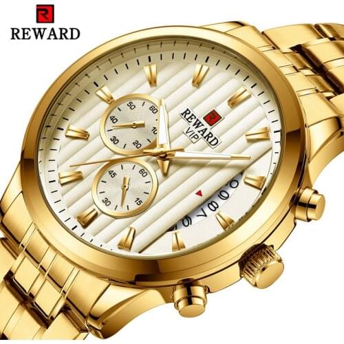 REWARD 2020 Luxury Golden Watches for Men Quartz Movement Fashion Luminous Hands Complete Calendar Relogios Masculino