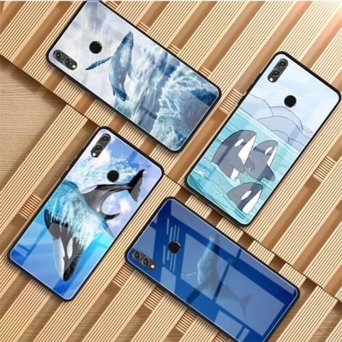 Killer Whales watercolor Print Tempered Glass Phone Case For Huawei P20 P30 P40 P40 Lite Pro Psmart Mate 20 30 Cover Shell