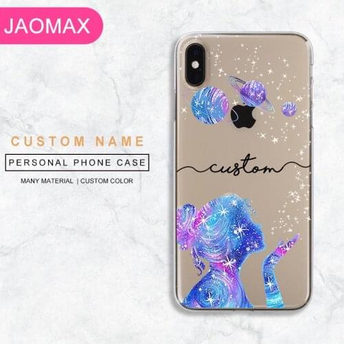 Jaomax Personalized Name Clear Black Glass Universe Planet Star Custom Phone Case For iPhone 11 Xs Max 7 8 6s Plus 5s Se Xr