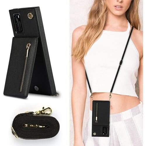 Zipper Cards Wallet Case For Huawei P40 P30 Mate 40 30 Pro P30 Lite Mate 20 Lite Lady Crossbody Leather Stands Phone Case Cover
