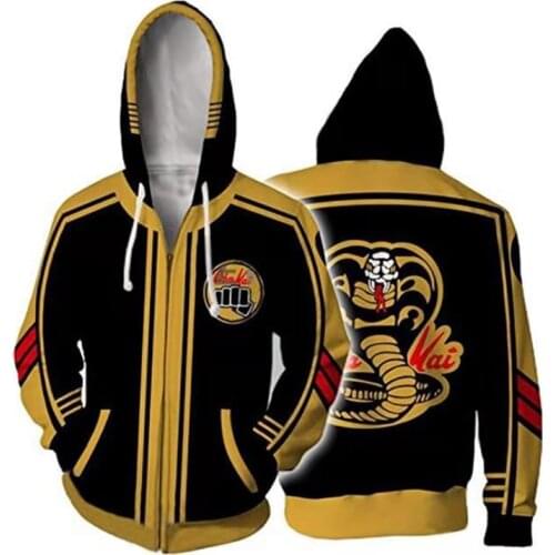 The Karate Kid Cobra Kai Hoodie 3D Print Animation Men Boys Hooded Zipper Hoodies Jacket Polyester Sportswear