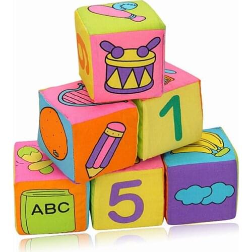 Baby Cloth Building Blocks 6 pcs/Set Mobile Magic Cube Baby Toy 0-12 Months Rattle Cloth Blocks Cubes Early Educational Toys