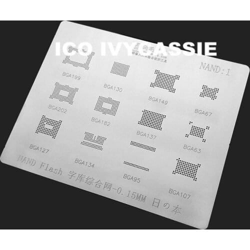 Nand Flash Memory IC eMMC Harddisk BGA Stencil BGA199/130/149/67/202/182/137/63/127/134/95/107 Reballing IC Pins Solder Tin Plant Net 0.15mm Thickness Direct Heating Template Anti Drum-up NAND:1 NAND1