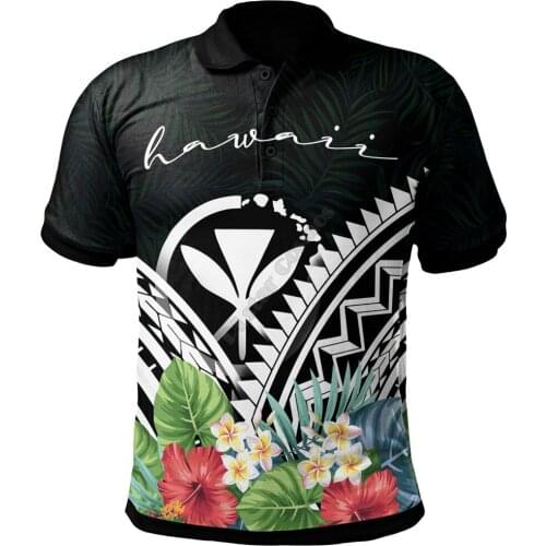 Hawaii Polo Shirt Hawai Coat of Arms Polynesian Tropical Flowers White 3D Printed Polo Shirt Men for Women Short Sleeve T-shirt