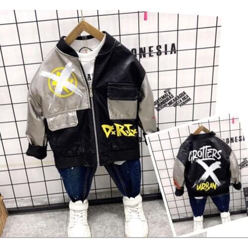 Boys Clothes Winter Autumn Baby Baby Boy Clothes sets PU Leather coat + T-shirt + jeans boys clothes three-piece Outfits 2-6year