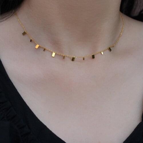 Titanium Waterdrop Square Charms Choker Necklace Punk Statement Designer T Show Runway Gown Sweety Boho Amazing Jewelry