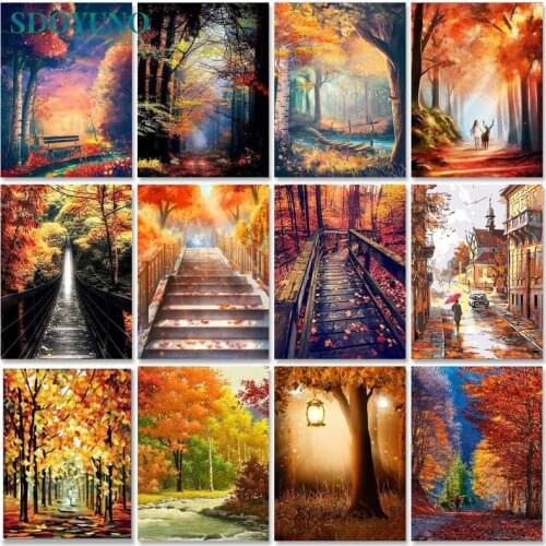 SDOYUNO Acrylic Paint By Numbers Kits On Canvas Autumn Scenery DIY Frame 60x75cm Oil Painting By Numbers Landscape Home Decor