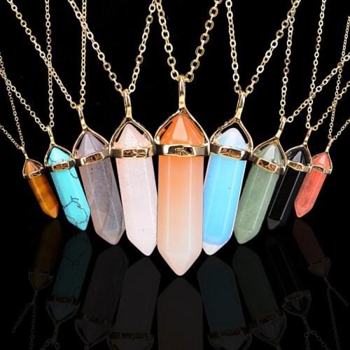 New Fashion Bullet Shape Natural Stone Real Necklaces Crystal Stone Pendants Necklaces For Female
